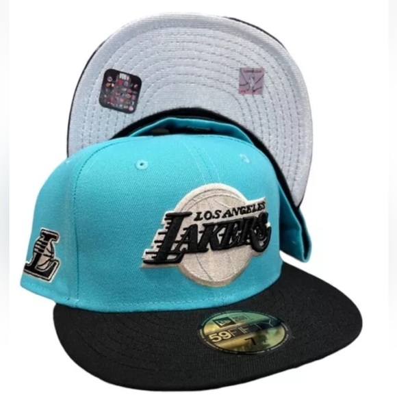 New Era Los Angeles Lakers hat cap 59/fifty Fresh Mint / Teal Black Classic Logo